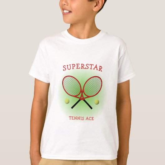 Rode tennisaas aangepaste tekst t-shirt (Voorkant)