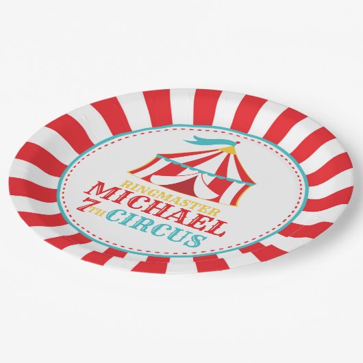 Rode Tent Circus Carnaval Verjaardagsfeestje Borde Papieren Bordje (Gekanteld)