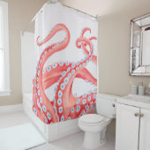 Rode Tentacles Octopus Waterverf Douchegordijn (In situ)