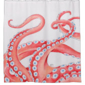 Rode Tentacles Octopus Waterverf Douchegordijn (Voorkant)