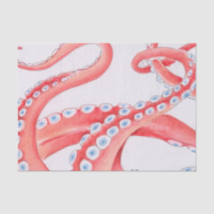 Rode Tentacles Octopus Waterverf Tissuepapier