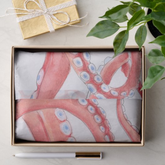 Rode Tentacles Octopus Waterverf Tissuepapier (Geschenk)