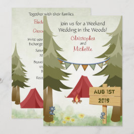 Rode tenten en kampvuur Woodland Camping Wedding Kaart