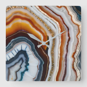 Rode Terracotta Witte Zwarte Blauwe Gouden Agate G Vierkante Klok