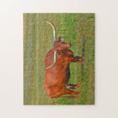 Rode Texaanse Longhorn Koe in Pasture Puzzle Legpuzzel (Verticaal)