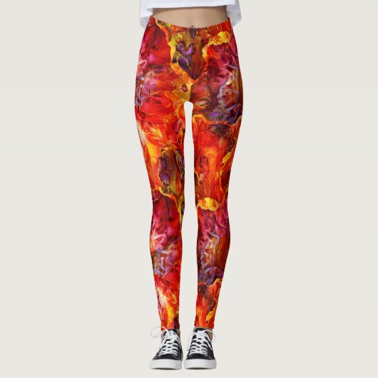 Rode texturen Rode bloemen abstractie Leggings (Voorkant)