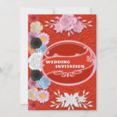 Rode textuur Bloemen Islamitische bruiloft uitnodi Kaart (Voorkant)