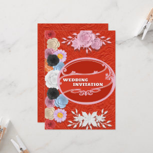 Rode textuur Bloemen Islamitische bruiloft uitnodi Kaart