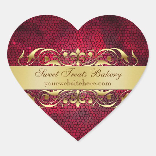 Rode Textuur Hart Cupcake Baking Label Sticker (Voorkant)
