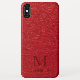 Rode Textuur Leer Monogram Gepersonaliseerde Naam Case-Mate iPhone Case