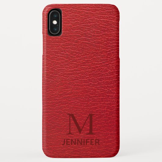 Rode Textuur Leer Monogram Gepersonaliseerde Naam Case-Mate iPhone Case (Achterkant)