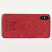 Rode Textuur Leer Monogram Gepersonaliseerde Naam Case-Mate iPhone Case (Achterkant (horizontaal))