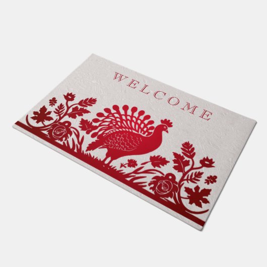 Rode Thanksgiving Turkije Bloemen Deurmat (Schuin)