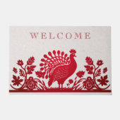 Rode Thanksgiving Turkije Bloemen Deurmat (Voorkant)