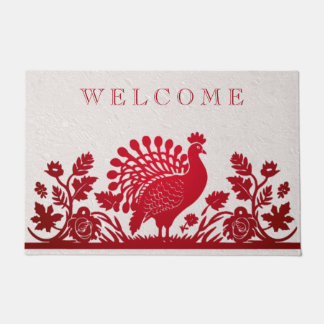 Rode Thanksgiving Turkije Bloemen Deurmat