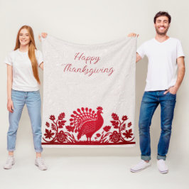 Rode Thanksgiving Turkije Bloemen Fleece Deken