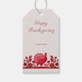 Rode Thanksgiving Turkije Bloemen Gift Label Cadeaulabel (Voorkant)
