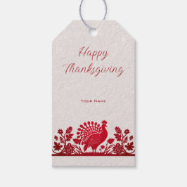 Rode Thanksgiving Turkije Bloemen Gift Label Cadeaulabel