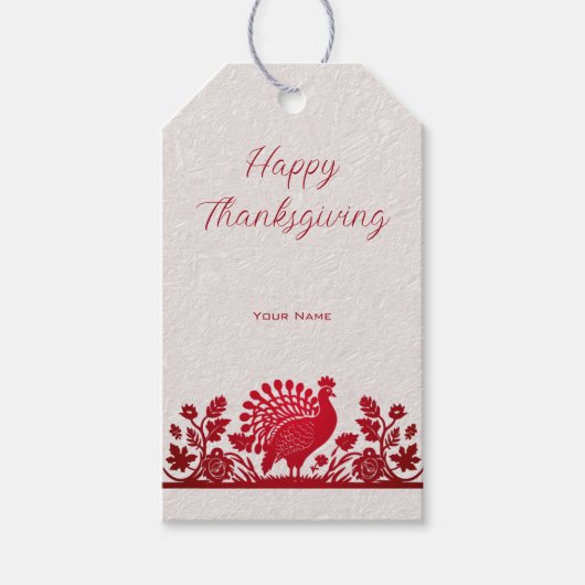 Rode Thanksgiving Turkije Bloemen Gift Label Cadeaulabel (Voorkant)
