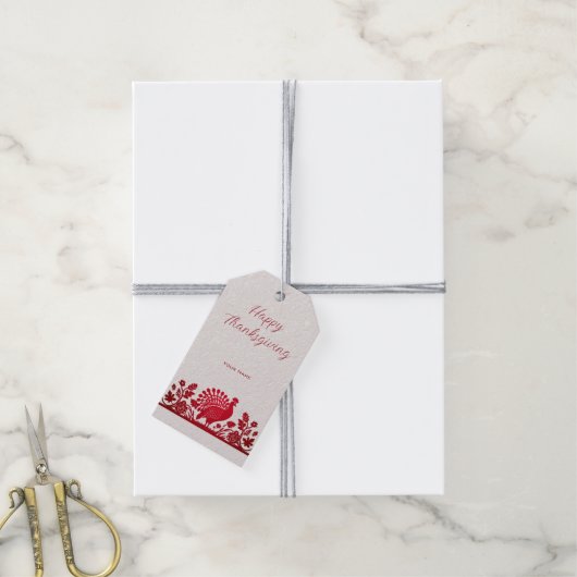 Rode Thanksgiving Turkije Bloemen Gift Label Cadeaulabel (Met Touw)