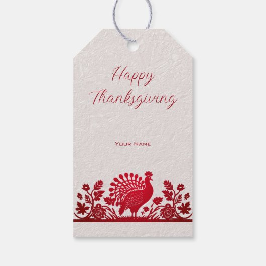 Rode Thanksgiving Turkije Bloemen Gift Label Cadeaulabel (Achterkant)