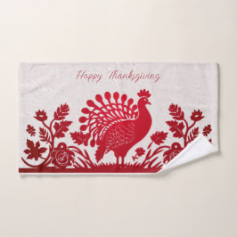 Rode Thanksgiving Turkije Bloemen Handdoek
