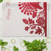 Rode Thanksgiving Turkije Bloemen Keuken Handdoek (Gevouwen)