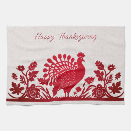 Rode Thanksgiving Turkije Bloemen Keuken Handdoek