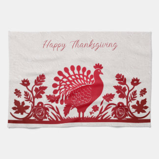 Rode Thanksgiving Turkije Bloemen Keuken Handdoek