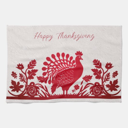 Rode Thanksgiving Turkije Bloemen Keuken Handdoek (Horizontaal)