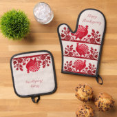 Rode Thanksgiving Turkije Bloemen Ovenwant & Pannenlap Set (Top down)