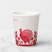 Rode Thanksgiving Turkije Bloemen Papier Kopjes Papieren Bekers (Achterkant)