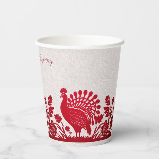 Rode Thanksgiving Turkije Bloemen Papier Kopjes Papieren Bekers (Achterkant)