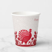 Rode Thanksgiving Turkije Bloemen Papier Kopjes Papieren Bekers (Voorkant)