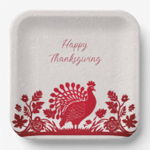Rode Thanksgiving Turkije Bloemenpapier Bord