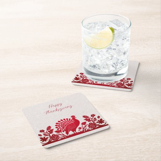Rode Thanksgiving Turkije Bloemenpapier Onderzette Kartonnen Onderzetters (Insitu)