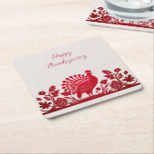 Rode Thanksgiving Turkije Bloemenpapier Onderzette Kartonnen Onderzetters (Schuin)