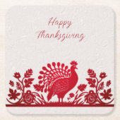 Rode Thanksgiving Turkije Bloemenpapier Onderzette Kartonnen Onderzetters (Voorkant)