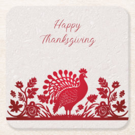 Rode Thanksgiving Turkije Bloemenpapier Onderzette Kartonnen Onderzetters
