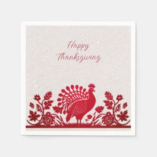 Rode Thanksgiving Turkije Bloemenservetten Servet