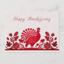 Rode Thanksgiving Turkije Floral Briefkaart