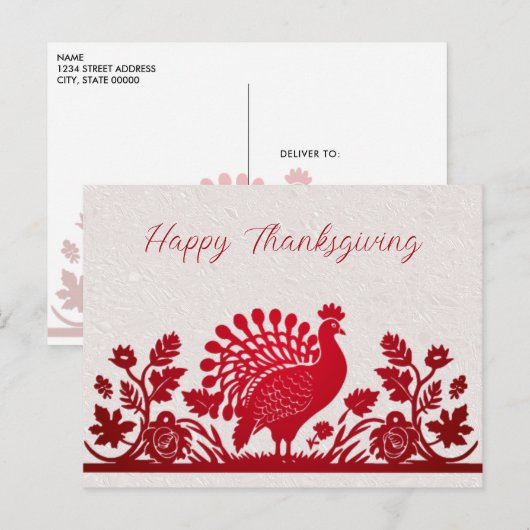 Rode Thanksgiving Turkije Floral Briefkaart (Voorkant / Achterkant)