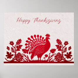 Rode Thanksgiving Turkije Floral Poster