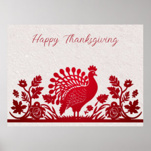 Rode Thanksgiving Turkije Floral Poster