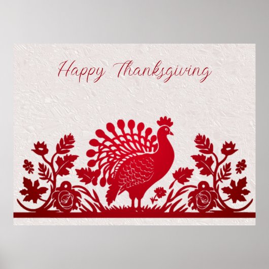 Rode Thanksgiving Turkije Floral Poster (Voorkant)