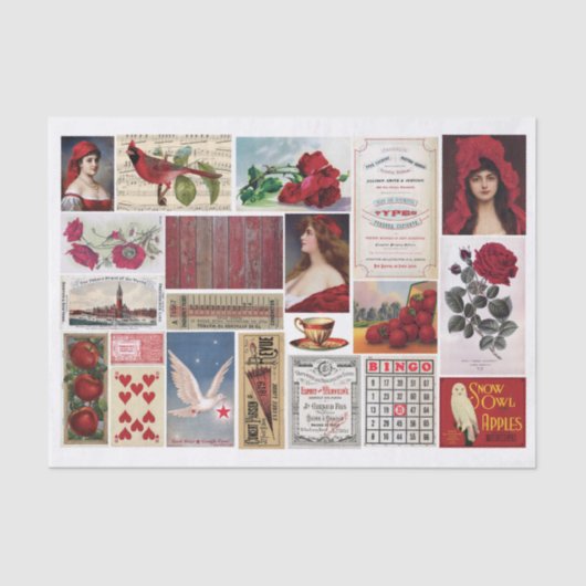 Rode thema collage met rode roos,  meisjes etc tissuepapier (Voorkant)