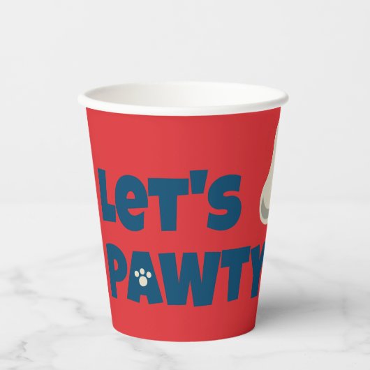 Rode Thema Puppy Pawty Verjaardag Papieren Bekers (Voorkant)
