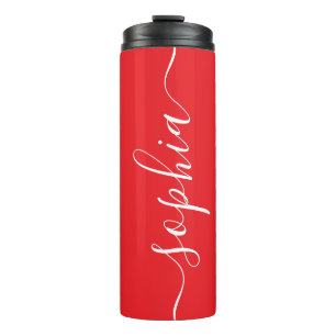 Rode Thermische Tumbler met witte script naam op m Thermosbeker