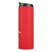 Rode Thermische Tumbler met witte script naam op m Thermosbeker (Geroteerd rechts)