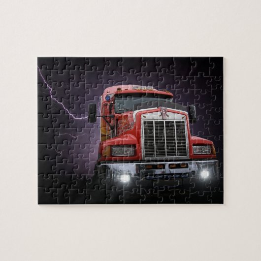 Rode Thunder KW vrachtwagen 18 Wheeler Legpuzzel (Horizontaal)